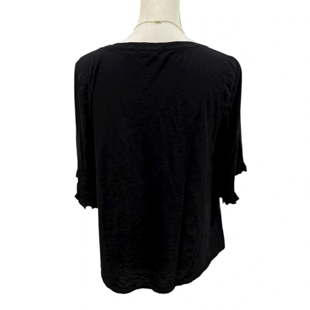 Anthropologie Michael Stars V Neck Supima Flutter Sleeve Black T-Shirt